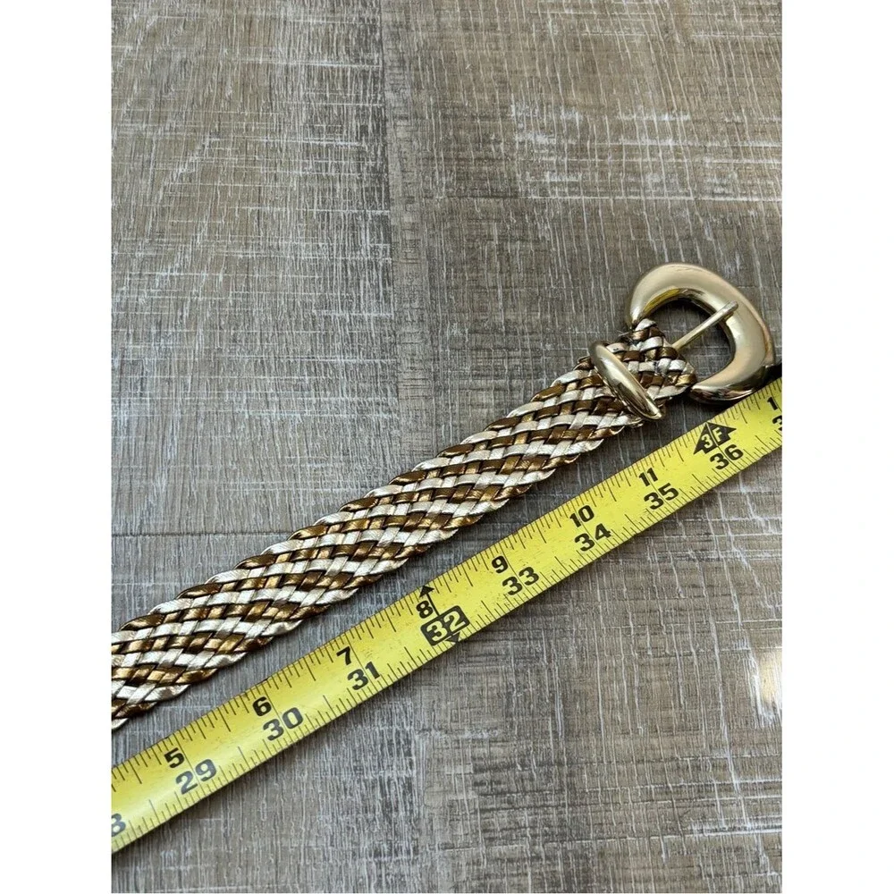 Vintage Metallic Gold Braided Woven Wide Belt M/L Cinch Statement Retro Boho